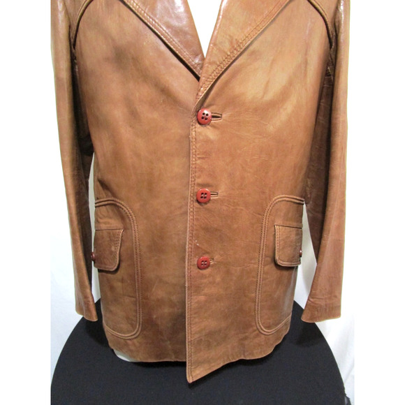EUC! Vintage 70s Europe Craft Brown Leather Jacket Men Sz 44 - Picture 4 of 12